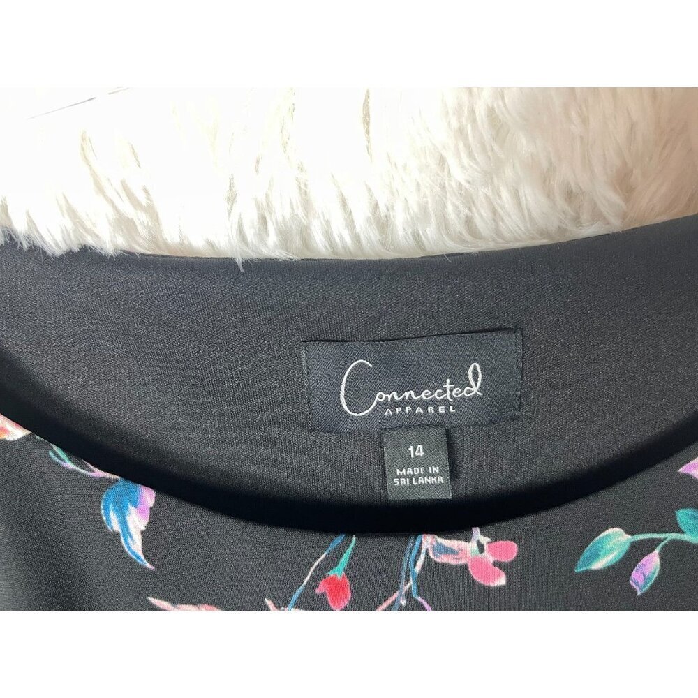 NWOT Connected Apparel Size 14 Half Sleeve Black Floral Dress Knee/Below Knee - Picture 10 of 10